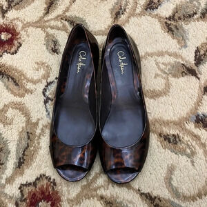 Cole Haan leopard print wedges size 7 Flawed